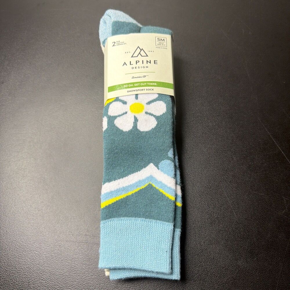 Alpine Design Girls Snow Sport Socks 2 pac Sock Multicolor Girls SM Size 10-4